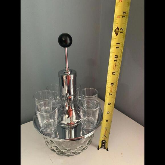 Vintage Liquor Dispenser Glass Chrome MCM Cocktail Bar Park Industries Shots - Picture 4 of 11